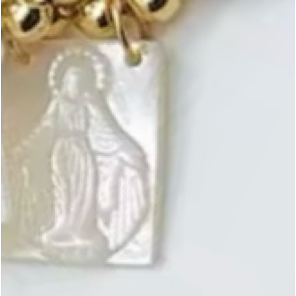 Our Lady of Grace~ Virgin de Guadelupe Mary Mother of Pearl Carved Bead Bracelet - Picture 6 of 16